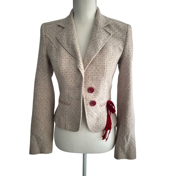 EMANUEL UNGARO Ungaro Fever Red Beige Polka Dot Bow Blazer Size 2 - Picture 1 of 13